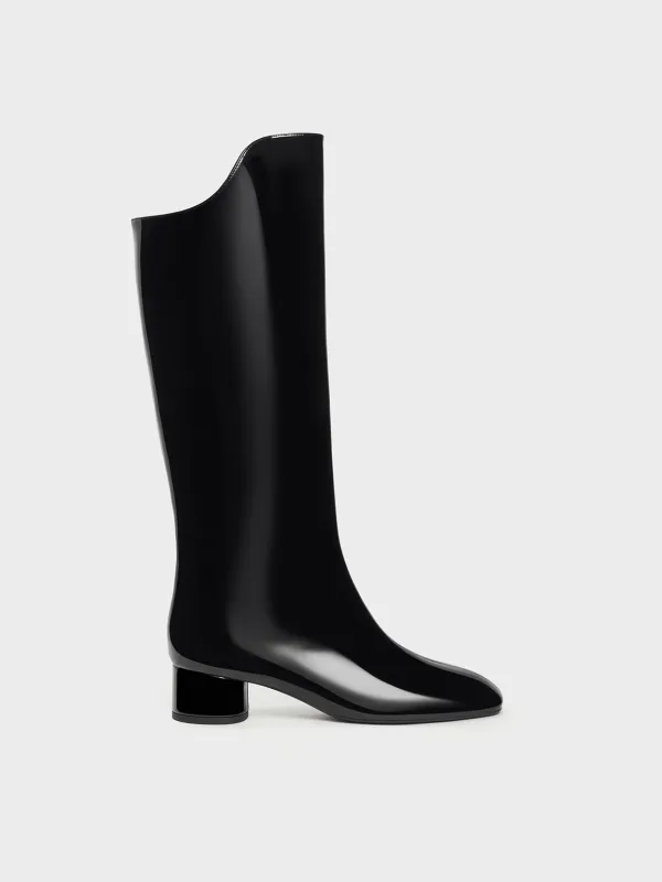 Charles & Keith - Patent Elongated Square-Toe Knee-High Boots sold by Charles & Keith