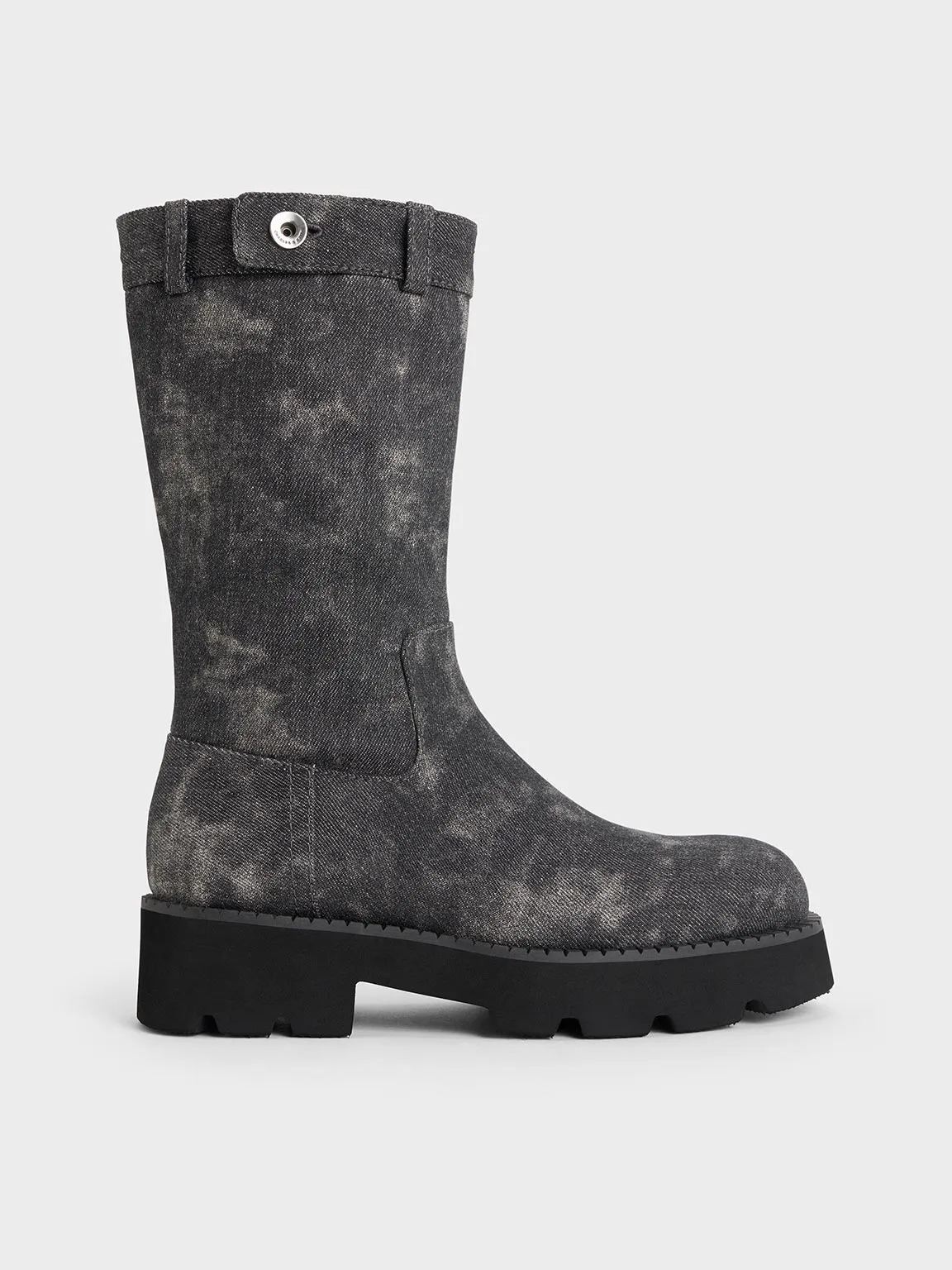 Charles & Keith - Denim Side-Zip Lug-Sole Calf Boots sold by Charles & Keith