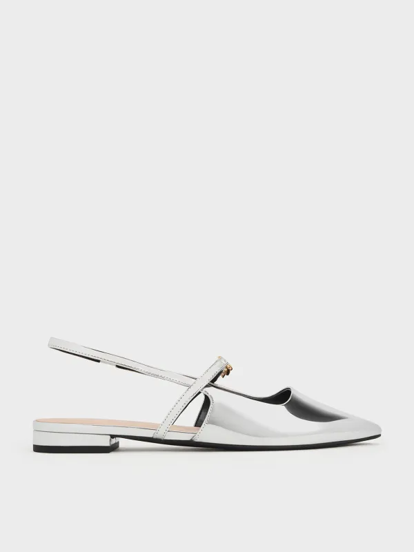 Charles & Keith - Trifina Metallic-Accent Pointed-Toe Slingback Flats sold by Charles & Keith
