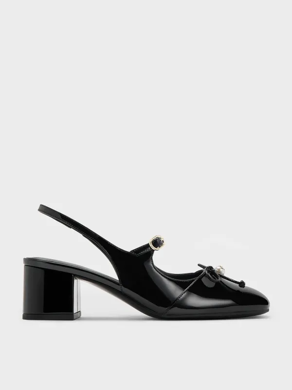 Charles & Keith - Patent Bow Crystal-Pearl Slingback Mary Jane Pumps sold by Charles & Keith