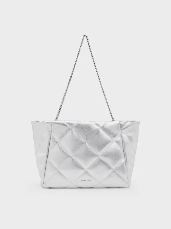 Charles & Keith - Apfra Metallic Quilted Chain-Handle Tote Bag sold by Charles & Keith