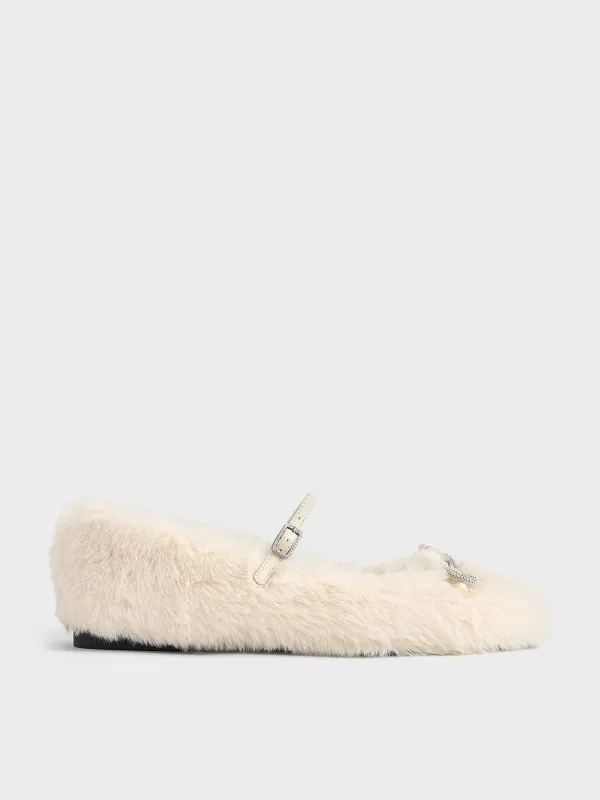 Charles & Keith - Bow Crystal-Embellished Furry Mary Janes sold by Charles & Keith