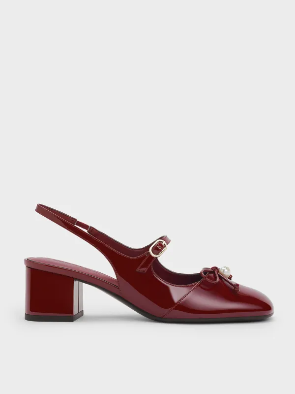 Charles & Keith - Patent Bow Crystal-Pearl Slingback Mary Jane Pumps sold by Charles & Keith