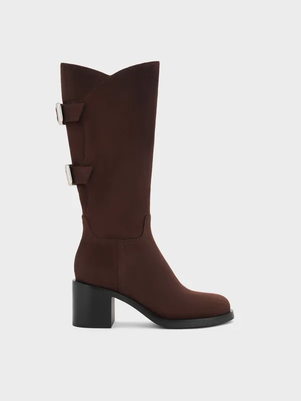 Charles & Keith - Masei Faux Suede Grommet-Strap Knee-High Boots sold by Charles & Keith