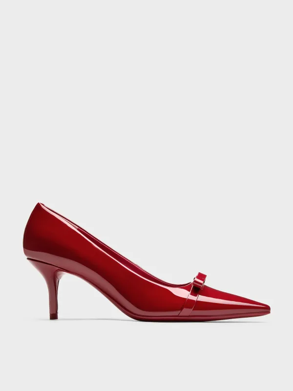 Charles & Keith - Dorian Patent Bow Pointed-Toe Stiletto-Heel Pumps sold by Charles & Keith