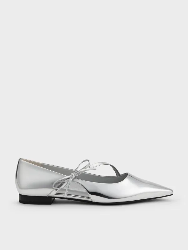 Charles & Keith - Metallic Pointed-Toe Bow-Strap Flats sold by Charles & Keith