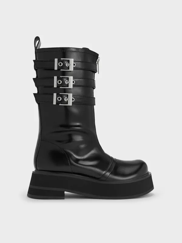 Charles & Keith - Nikki Triple-Buckle Calf Boots sold by Charles & Keith