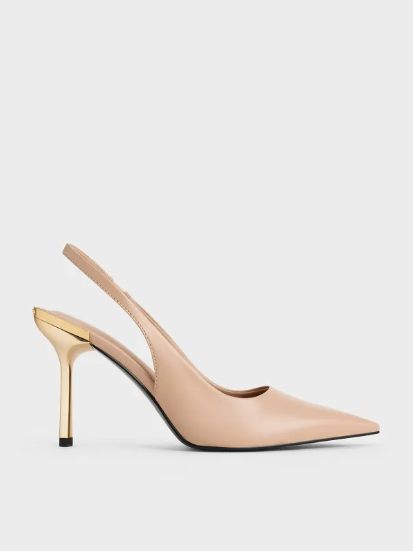 Charles & Keith - Metallic-Heel Pointed-Toe Slingback Pumps sold by Charles & Keith