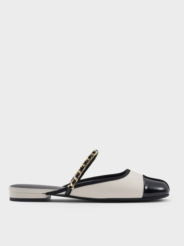 Charles & Keith - Patent Two-Tone Chain-Strap Mules sold by Charles & Keith