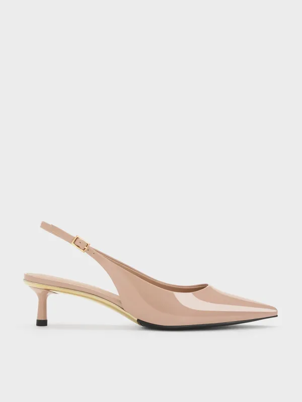 Charles & Keith - Curtis Patent Pointed-Toe Kitten-Heel Slingback Pumps sold by Charles & Keith