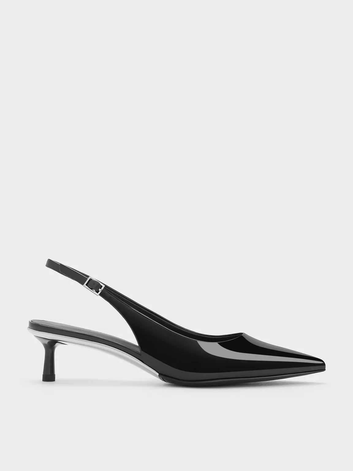 Charles & Keith - Curtis Patent Pointed-Toe Kitten-Heel Slingback Pumps sold by Charles & Keith