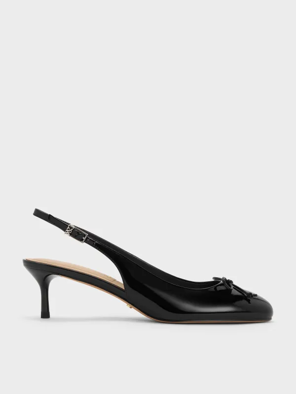 Charles & Keith - Aretha Patent Leather Bow Slingback Kitten Heels made by Charles & Keith