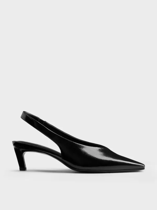 Charles & Keith - Patent Tapered Square-Toe Slingback Kitten Heels sold by Charles & Keith