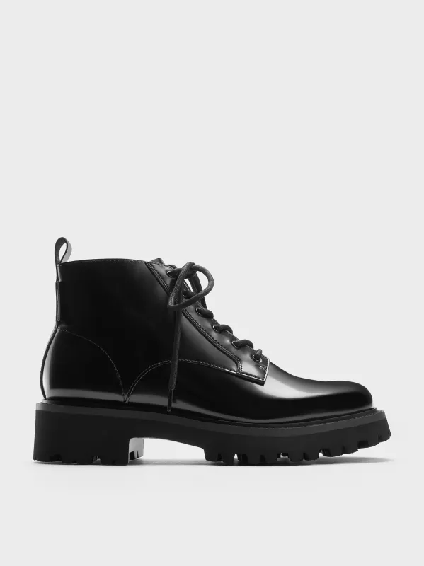 Charles & Keith - Ridged-Sole Side-Zip Combat Boots sold by Charles & Keith