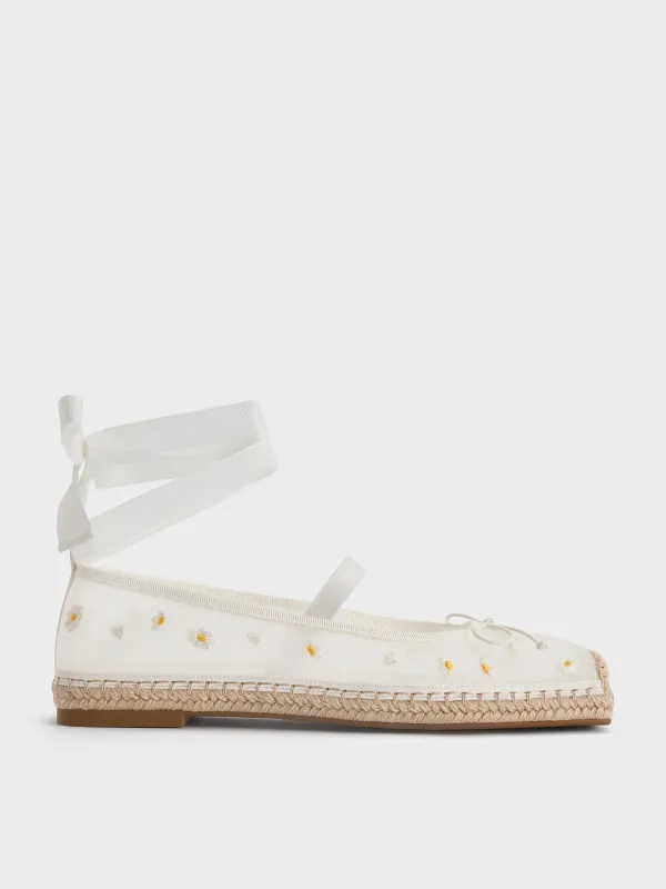 Charles & Keith - Bernadine Mesh Floral-Embroidered Tie-Around Espadrille Flats sold by Charles & Keith