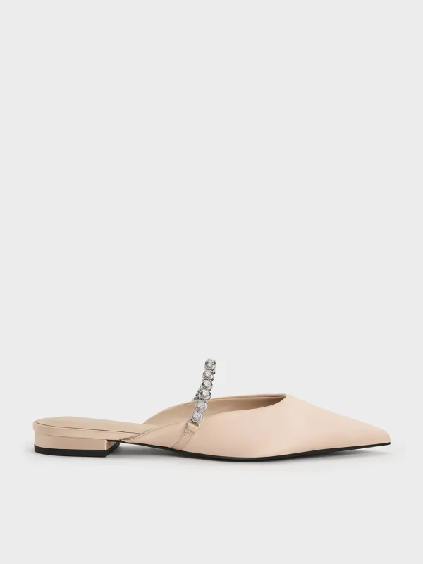 Charles & Keith - Flores Recycled Polyester Gem-Strap Metallic Flat Mules sold by Charles & Keith