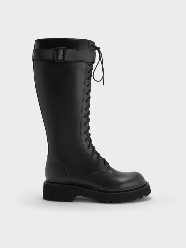 Charles & Keith - Darian Lace-Up Buckle-Strap Knee-High Boots sold by Charles & Keith