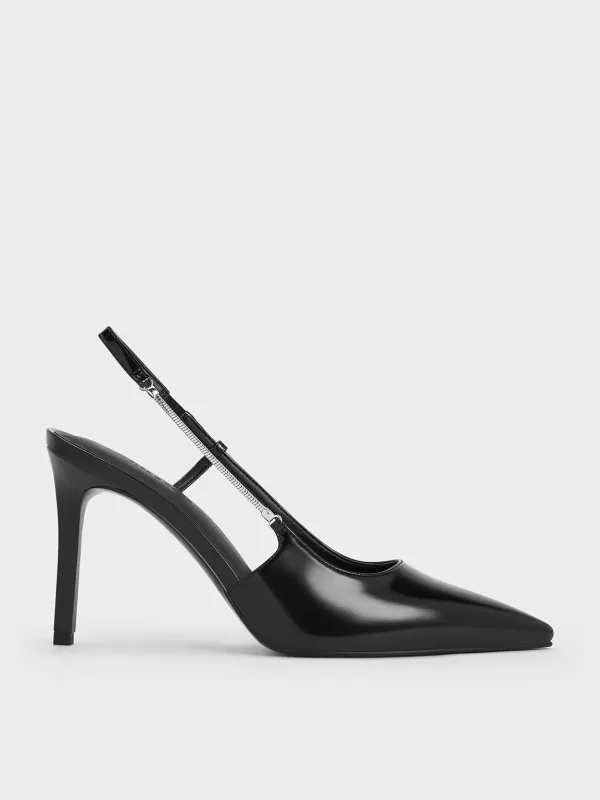 Charles & Keith - Chain-Strap Pointed-Toe Slingback Pumps sold by Charles & Keith