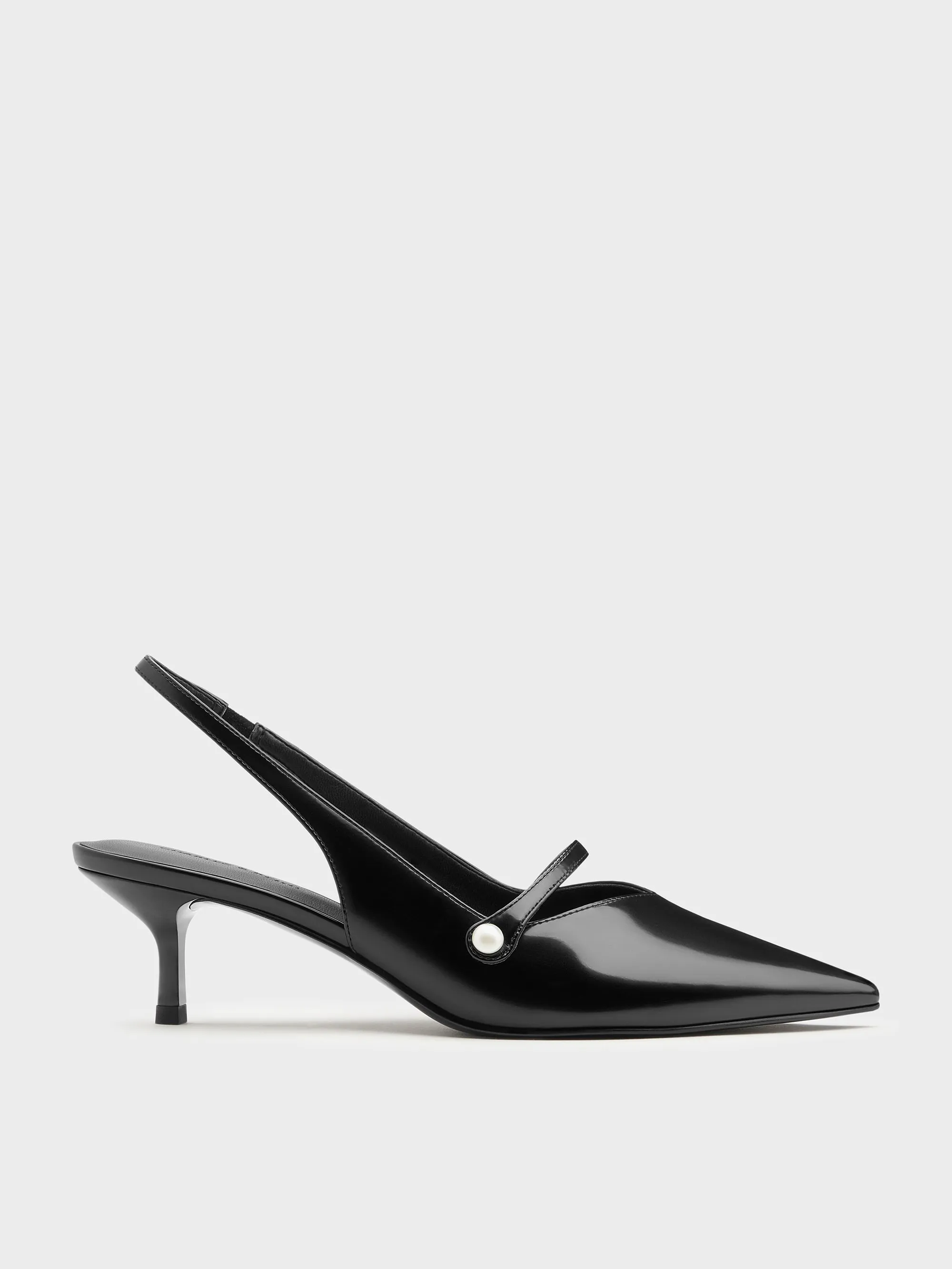 Charles & Keith - Helena Pearl-Buckle Slingback Kitten Heels sold by Charles & Keith