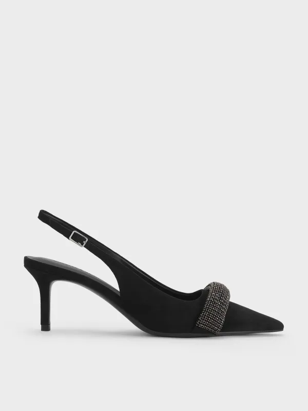 Charles & Keith - Faux Suede Crystal-Embellished Pointed-Toe Slingback Pumps sold by Charles & Keith