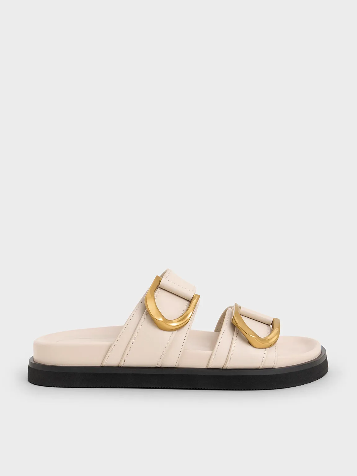 Charles & Keith - Gabine Gold-Buckle Leather Slides sold by Charles & Keith