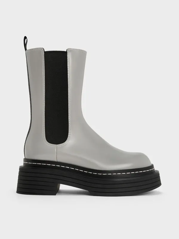 Charles & Keith - Stitch-Trim Platform Mid-Calf Chelsea Boots sold by Charles & Keith