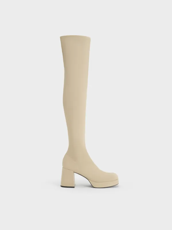 Charles & Keith - Evie Textured Platform Thigh-High Boots sold by Charles & Keith