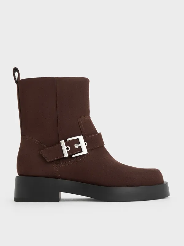 Charles & Keith - Faux Suede Buckle-Strap Biker Boots sold by Charles & Keith