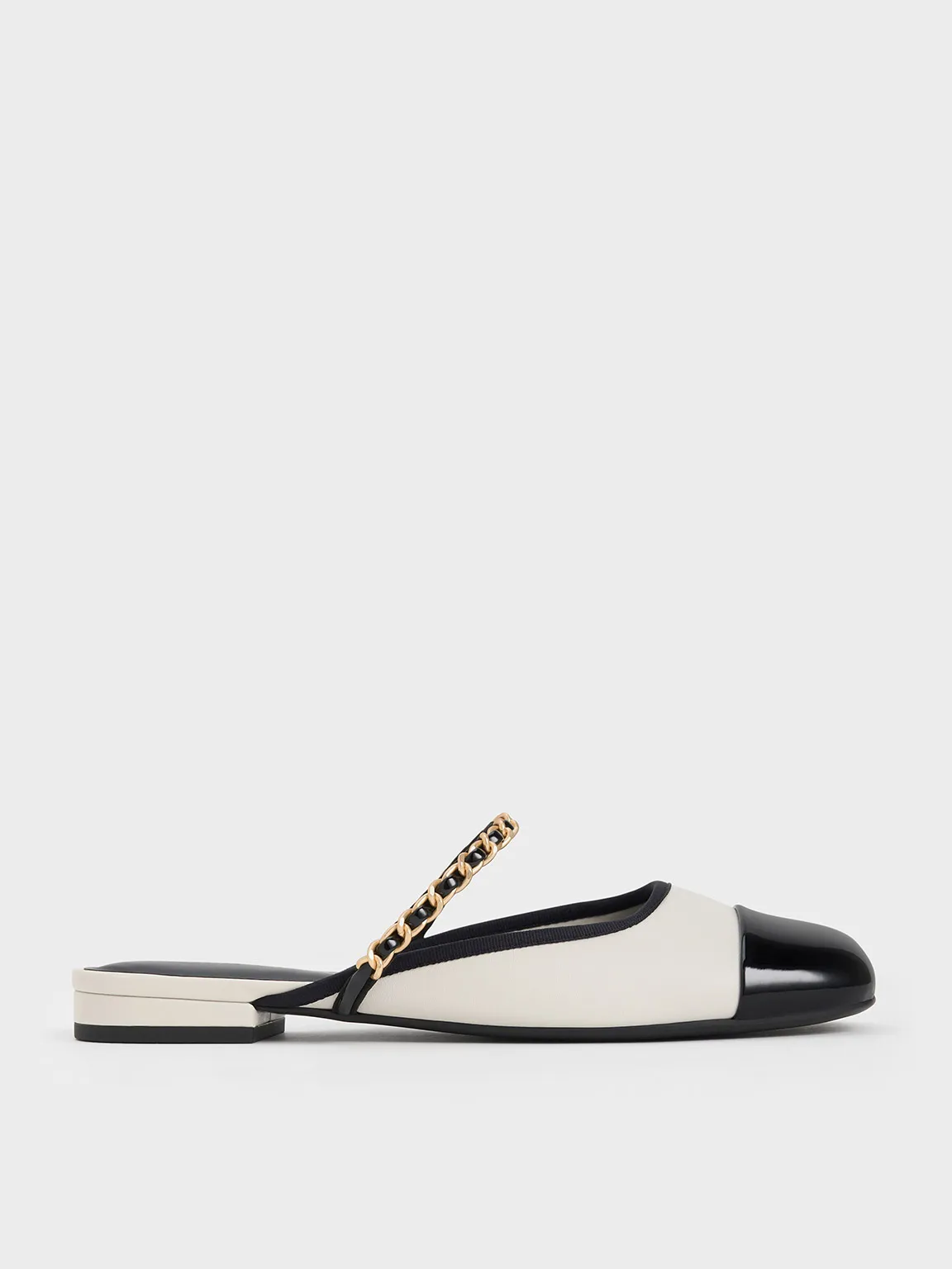 Charles & Keith - Patent Two-Tone Chain-Strap Mules sold by Charles & Keith