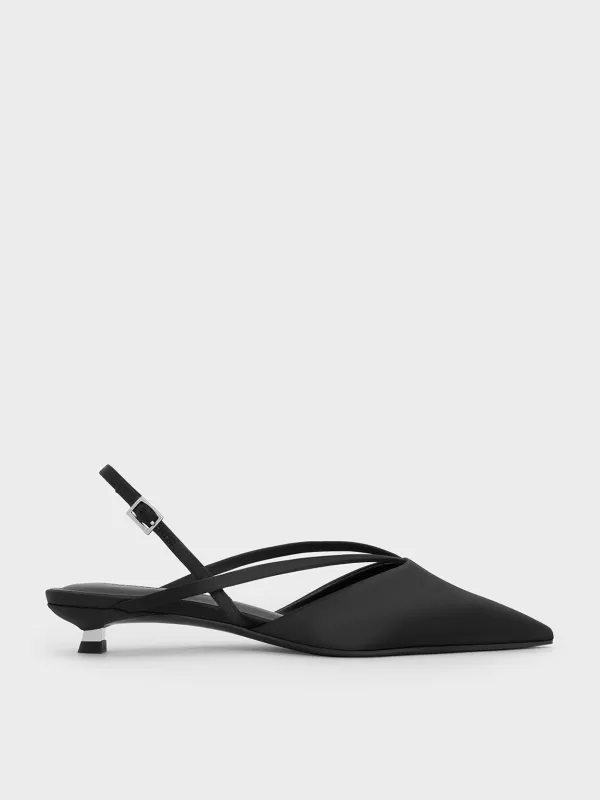 Charles & Keith - Satin V-Strap Pointed-Toe Slingback Kitten Heels sold by Charles & Keith