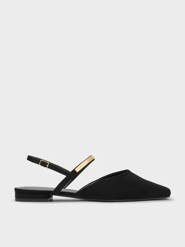 Charles & Keith - Faux Suede Metallic-Accent Square-Toe Slingback Flats sold by Charles & Keith