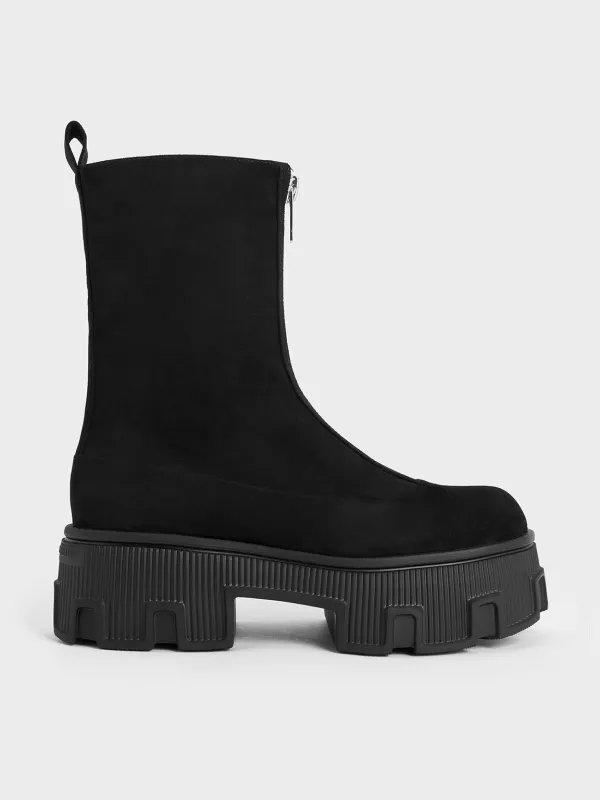 Charles & Keith - Faux Suede Zip-Up Platform Calf Boots sold by Charles & Keith