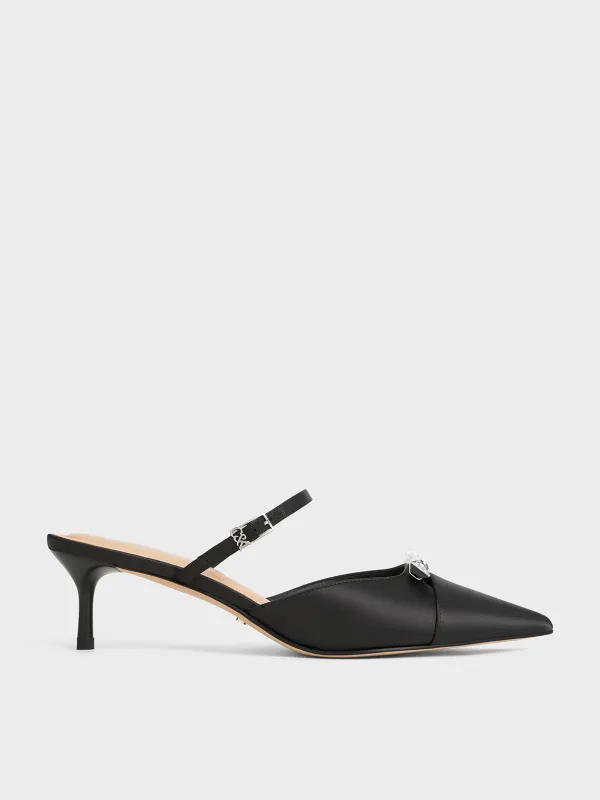 Charles & Keith - Recycled Polyester Bow Kitten-Heel Mules sold by Charles & Keith