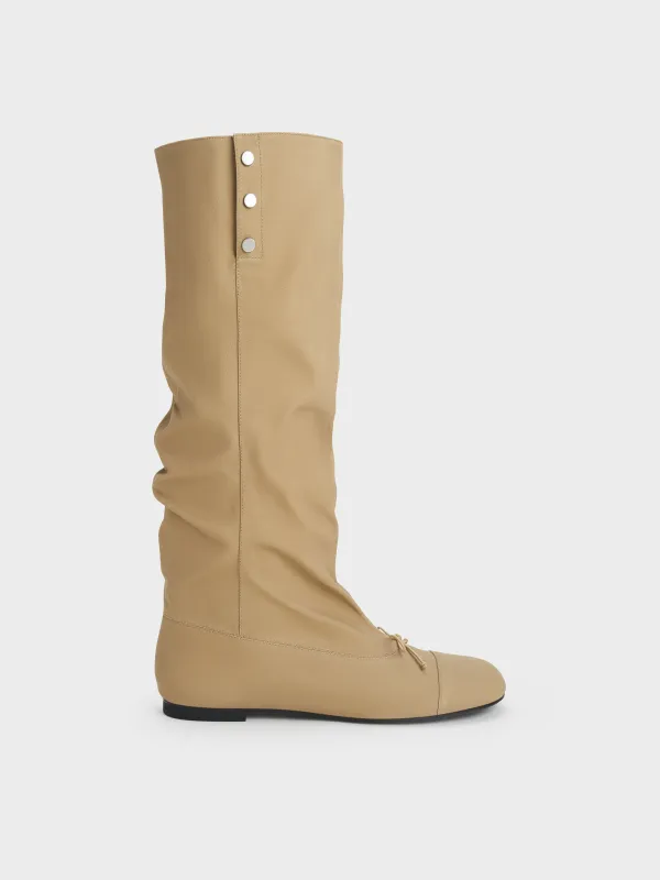 Charles & Keith - Gael Twill Studded Slouchy Knee-High Boots sold by Charles & Keith