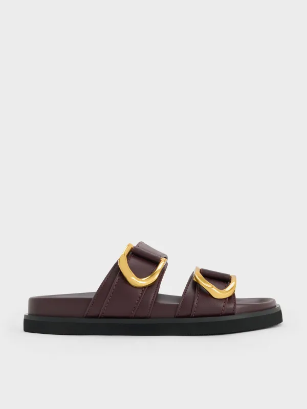 Charles & Keith - Gabine Gold-Buckle Leather Slides sold by Charles & Keith