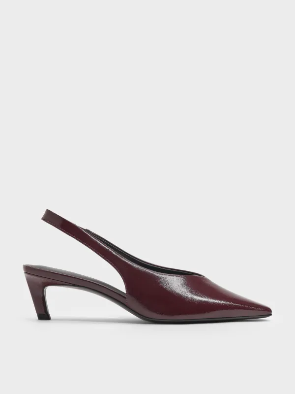 Charles & Keith - Patent Tapered Square-Toe Slingback Kitten Heels sold by Charles & Keith