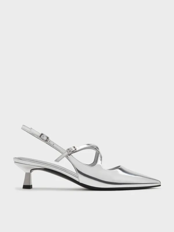 Charles & Keith - Pauline Metallic Crossover Slingback Kitten Heels sold by Charles & Keith