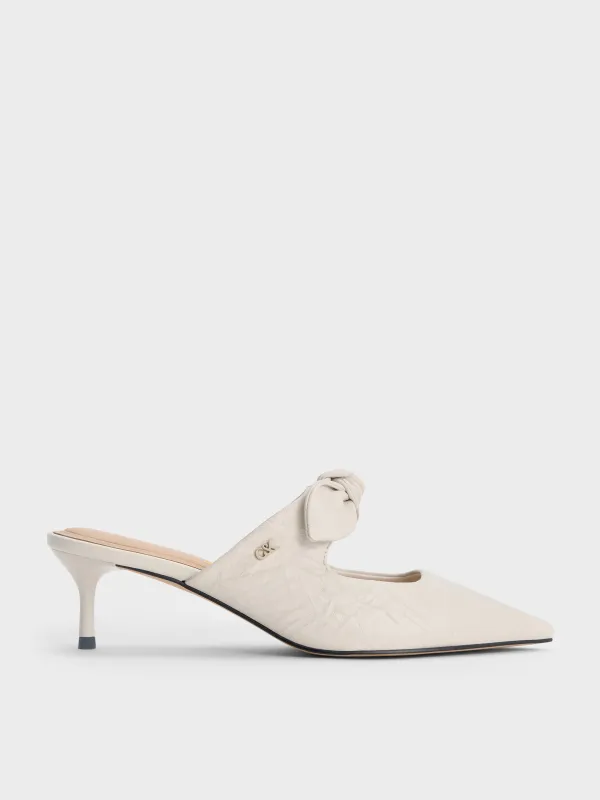 Charles & Keith - Jayce Crinkle-Effect Leather Knot-Bow Kitten-Heel Mules sold by Charles & Keith