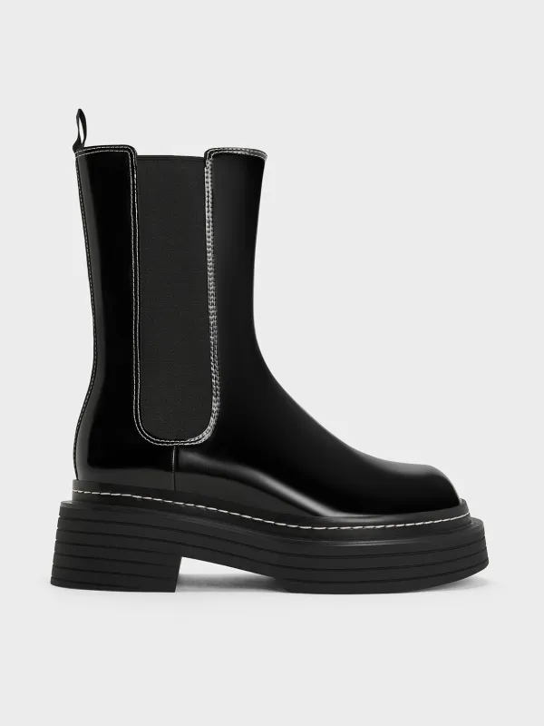 Charles & Keith - Stitch-Trim Platform Mid-Calf Chelsea Boots sold by Charles & Keith