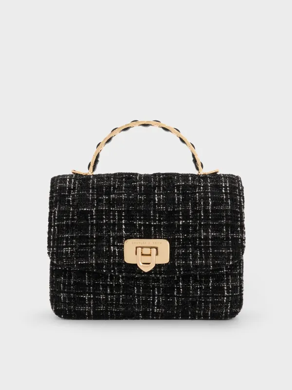 Charles & Keith - Cressida Tweed Quilted Top Handle Bag sold by Charles & Keith