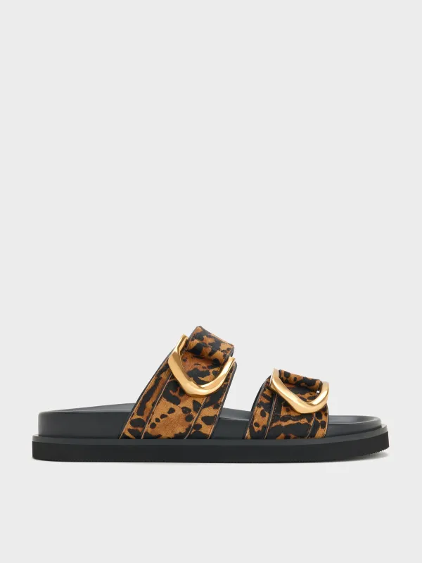 Charles & Keith - Gabine Leopard-Print Gold-Buckle Leather Slides sold by Charles & Keith