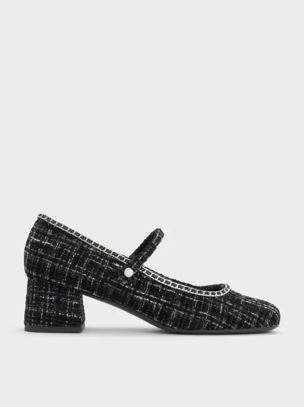 Charles & Keith - Tweed Braided-Chain Block-Heel Mary Jane Pumps sold by Charles & Keith
