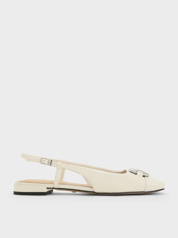 Charles & Keith - Patent Leather Metallic-Accent Slingback Flats sold by Charles & Keith