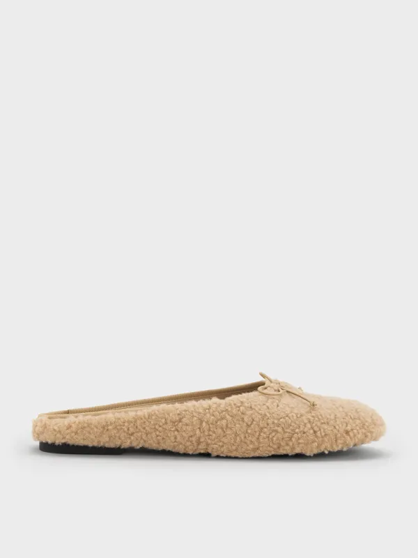 Charles & Keith - Nancy Faux Shearling Bow Ballet Mules sold by Charles & Keith