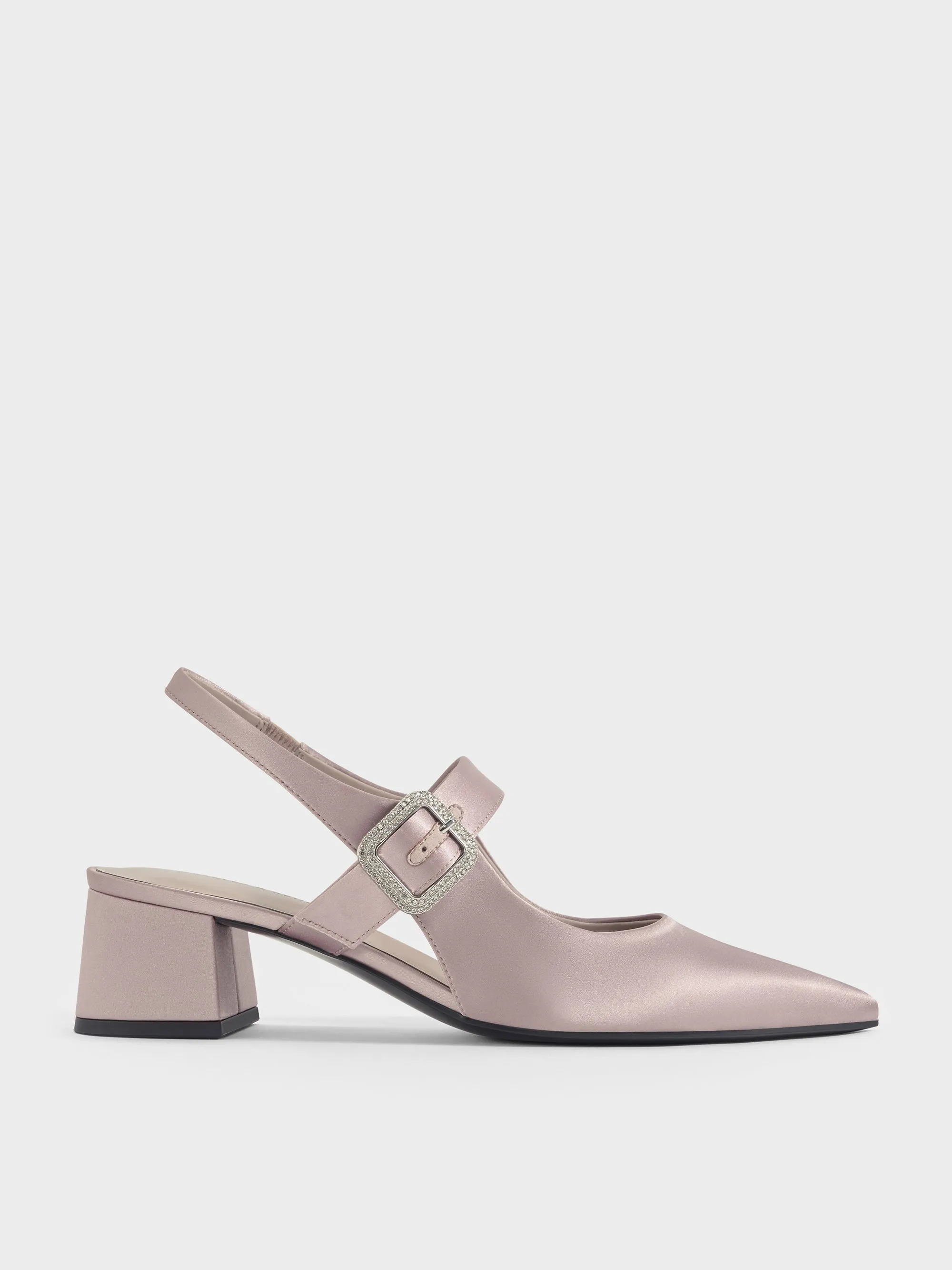 Charles & Keith - Satin Crystal-Buckle Block-Heel Slingback Pumps sold by Charles & Keith