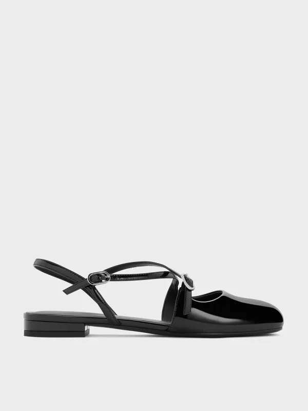 Charles & Keith - Patent Crossover Buckled Slingback Flats sold by Charles & Keith