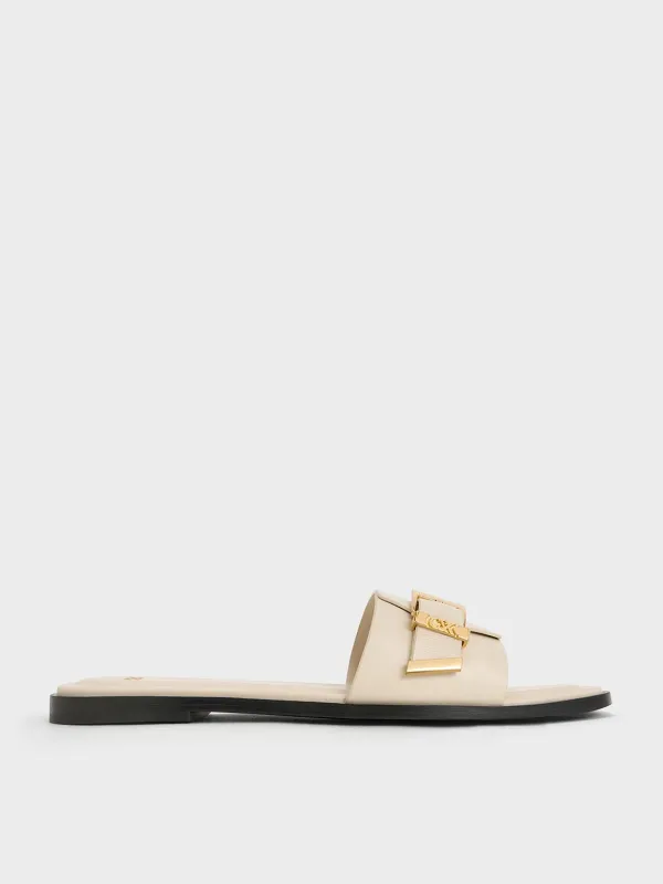 Charles & Keith - Whitney Leather Buckled Square-Toe Slide Sandals sold by Charles & Keith