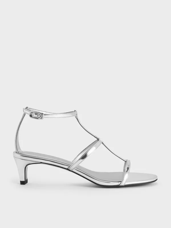 Charles & Keith - Metallic T-Bar Kitten-Heel Ankle-Strap Sandals sold by Charles & Keith