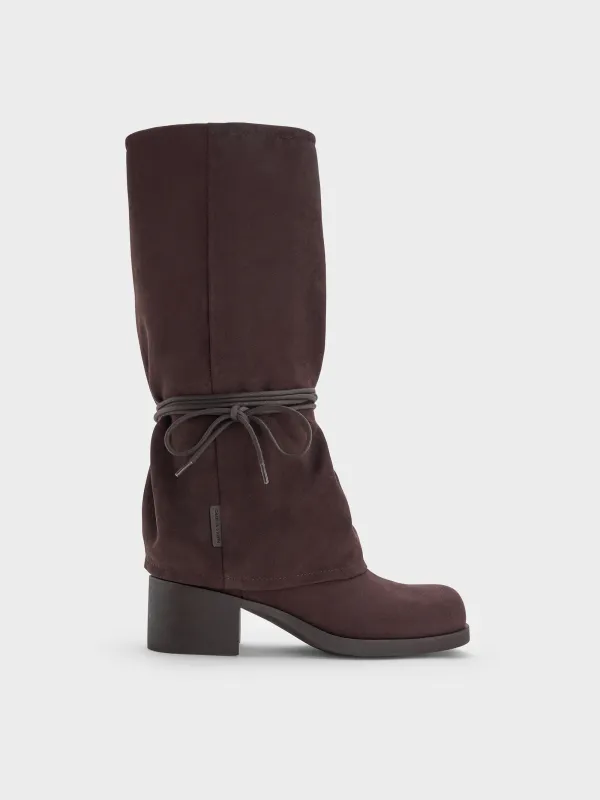 Charles & Keith - Faux Suede Tie-Around Knee-High Boots sold by Charles & Keith
