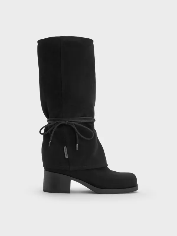 Charles & Keith - Faux Suede Tie-Around Knee-High Boots sold by Charles & Keith